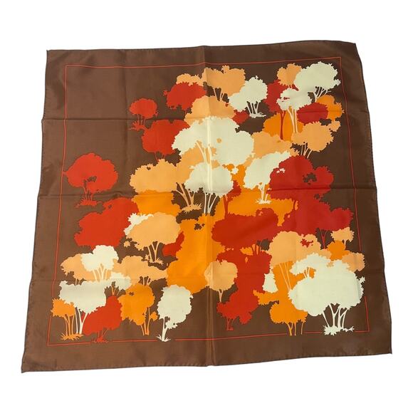 Nasharr Freres Ltd. Vintage 1970s Autumn Trees Polyester Scarf 21” Square - Picture 7 of 7